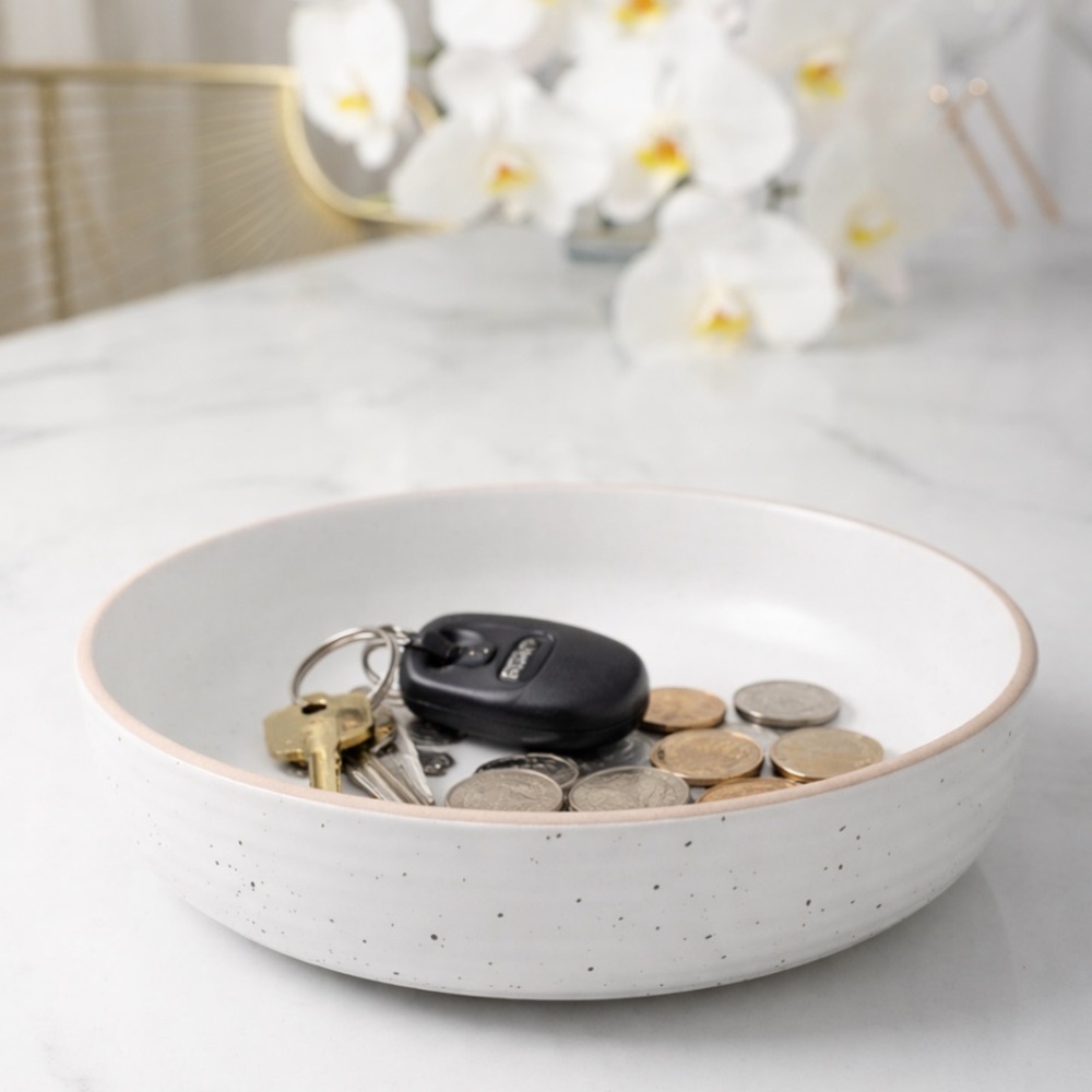 🌙 B115 Stone + Lain White Speckled Ceramic trinket bowl